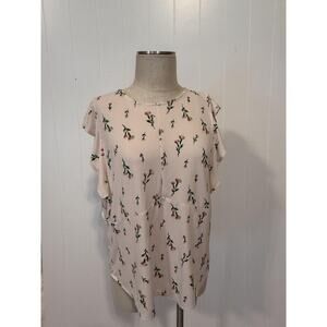 Ann Taylor Blouse Womens Large Pink Floral Short Sleeve Ruffle Layered Top